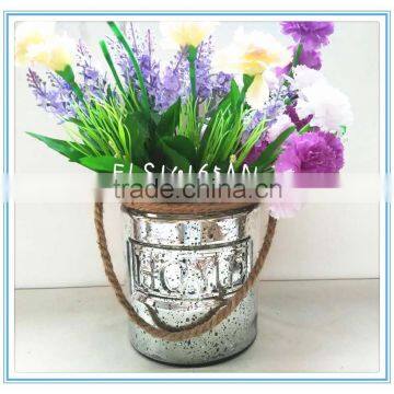 2016 Hot sale silver flower vase with rope handle