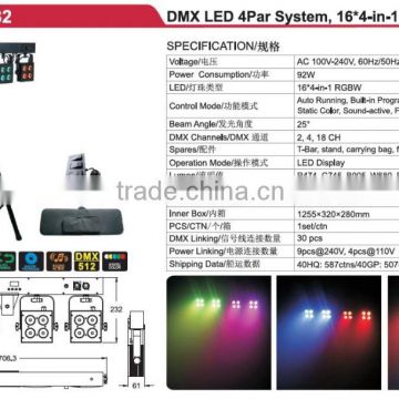 Hot Sale 16*4-in-1 RGBW 4 Par System LED Auto Show Par Light