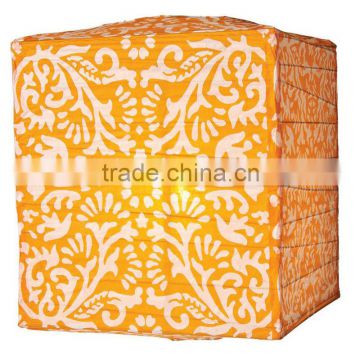 Mango Orange Block Printed Square Paper Lantern for wedding party decoration