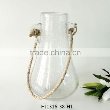 Decorative Amber Glass Vase With Rope