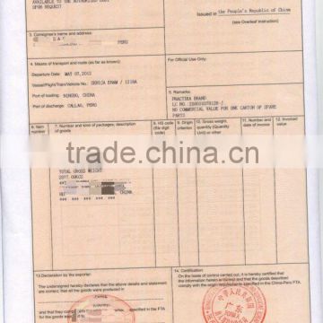 Certificate of Origin shipping from Dalian FORM R