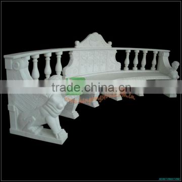 Curved White Marble Garden Bench with small columns back