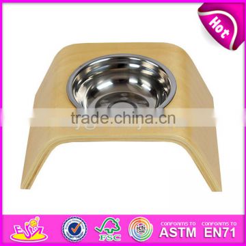 High quality safety stainless steel bowl wooden pet feeder for small dogs cats and pets W06F045