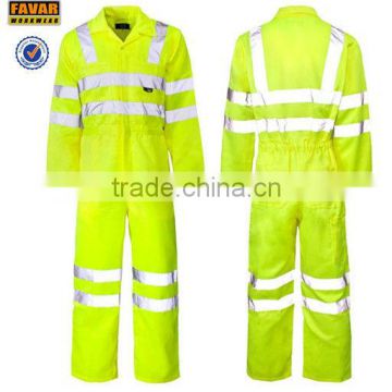 safety waterproof coverall for men with hi vis yellow 300D oxford reflective tape custom made