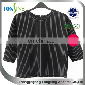 New products 2016 women's stripes pullover with three Quarter Sleeve