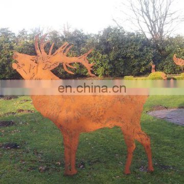 Rusty metal animal decor flowerbed deer stake art