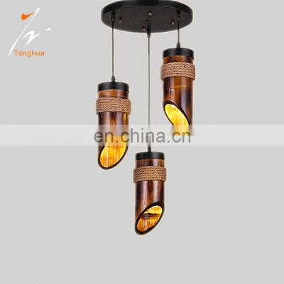 Vintage Chinese Bamboo Art Pendant Lighting with Hemp Rope Indoor Globe Edison Bulb Hanging Lamp