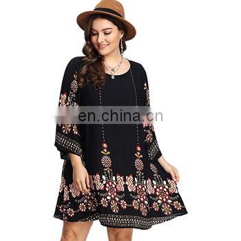 plus size clothes women bohemian style print floral clothing beach casual dress