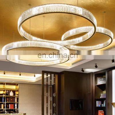 Hotel Living Room Golden Ring Modern Led Round Crystal Pendant Lamp Chandeliers