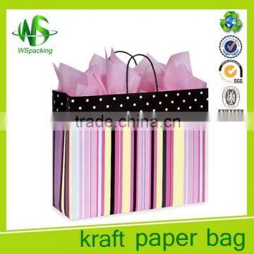 Fashion luxury kraft shopping paper bags in colored stripe