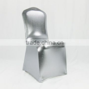Polyester lycra spandex four way stretch metallic silver chair cover hotel banquet wedding