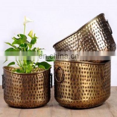 brass plated hammered planter