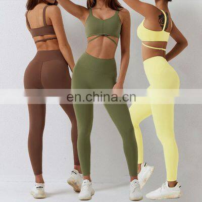 Hot Sale Woman Scrunch Booty Yoga Pants Push Up And Sports Bra Sportswear Fitness Tight Workout Set Yoga Wear