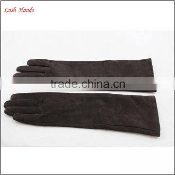 Ladies cheap long suede leather gloves