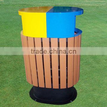 Outdoor Classification Trash Can with Ashtray, Wooden Rubbish Bin, Waste Bin