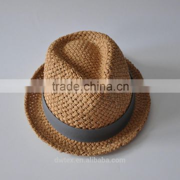 Wholesale 100%Paper 58cm Brown Fedora Straw Hat