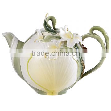 Porcelain ginger lily teapot with hand-painting