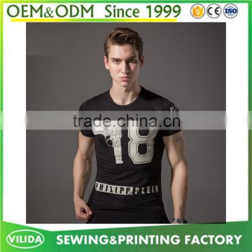 Hot sale mens 100% polyester high quality casual short sleeve slim fit printed t-shirt