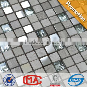 JY-Mx-GS04 background wall mosaic gray wood grain marble mosaic pattern stone mosaic tile stainless steel mix glass mosaic tile