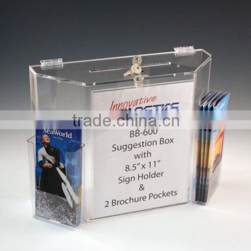 Acrylic Ballot Box With Sign Holder and 2 Brochure Pockets