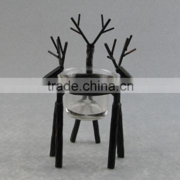 Europe Style Home Bar Coffer house Table Party Decoration black animal candle holder metal deer design candle stand glass