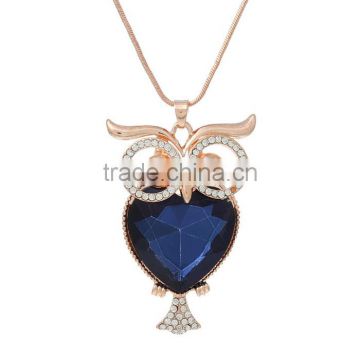 Jewelry Snake Chain Necklaces Owl Halloween Rose Gold Royal Blue Rhinestone W/Extender Chain 72cmlong