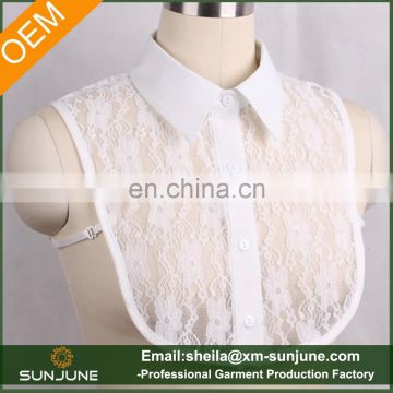 OEM button placket women shirt lace crop top with regular notch lapel