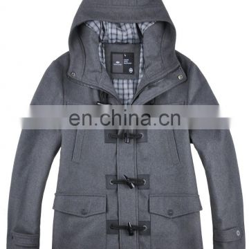 lastest design stylish thick hooded cow buckle mens wool overcoat