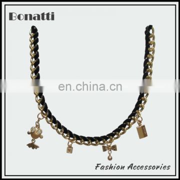 black ribbon wind aluminum chain necklace with pendants for garment