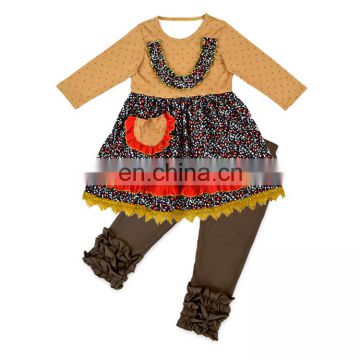 custom long sleeve Little flower fall ruffled outfits Newborn Baby Clothes party wholesale boutique girl kids clothing