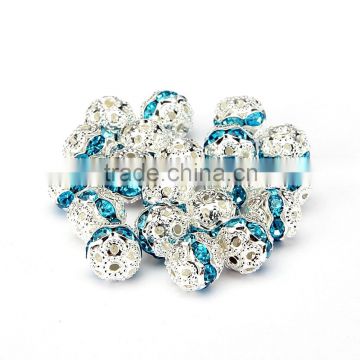 Nice 8mm Aquamarine Color Metal Style #1 Caystal Rhiestone Ball Shape Spacer Beads Silver Plated 20pcs Per Bag