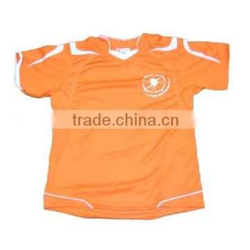 Custom Soccer Shirt made of 100% Polyester Moisture Wicking fabric Orange with White Inserts