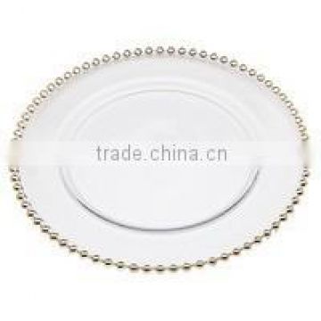 White wedding charger plate with gold crystal