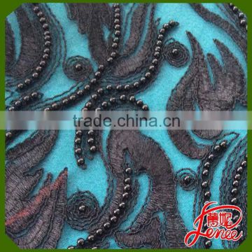 Classical and Vintage Style with Beads Design Plain Embroidery Fabric