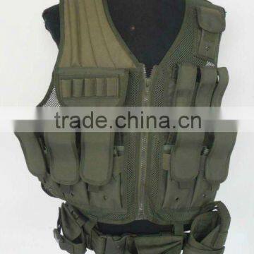 Green army net vest with gun holster