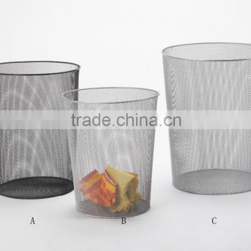 traditional silver office and home metal mesh round trash can