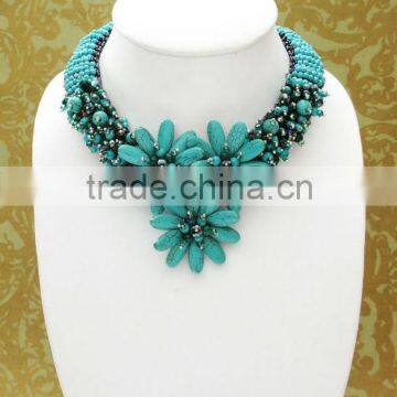 Beautiful Howlite and Malachite Flower Charm Stone Necklace Set with Earrings