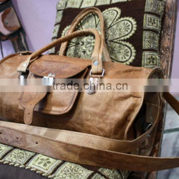 brown pure goat leather weekend bag/real leather travel bag/vintage style bag