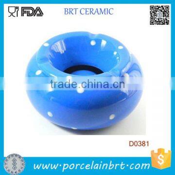 Mushroom Style Round Blue Glaze Ceramic Cigaette Ashtray