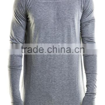 Soft 100% Cotton Plain Grey Longline T Shirt Men's Long Sleeve T Shirt with Side Split Blank Gym Bodybuilding T Shirts