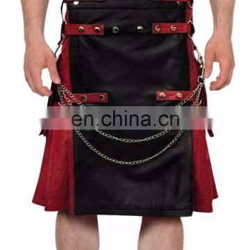 Red and Black Steam Punk Fashion Cowhide Leather Kilt