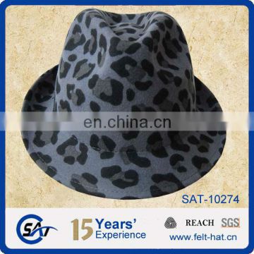 Unisex fashion 100% wool leopard printed trilby hat