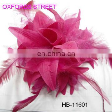 Pink feather flower brooch