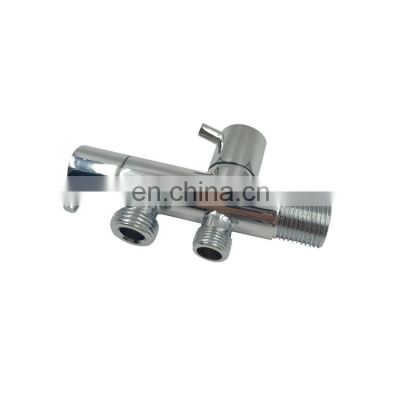 Traditional 3-way double outlet zinc chrome angle valve for shower room toilet washing valve