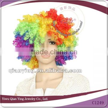 crazy rainbow color cheap afro curly clown party wigs