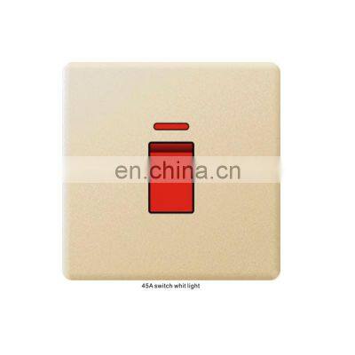 45A wall switch with household LED index light golden flame retardant PC panel electrical wall socket switch panel