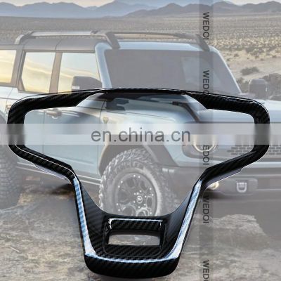 High Quality Car Steering Wheel Decorative Cover Trim Decal for Ford Bronco Accessories ABS Carbon Pattern