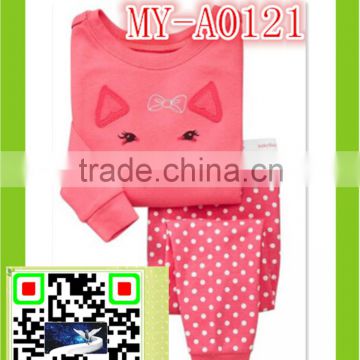 2015 new cute long sleeve cheap pajama sets animal cat print for 2-7 years girls MY-A0121