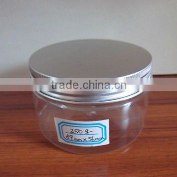 250g round screw top aluminum lid PET food canister