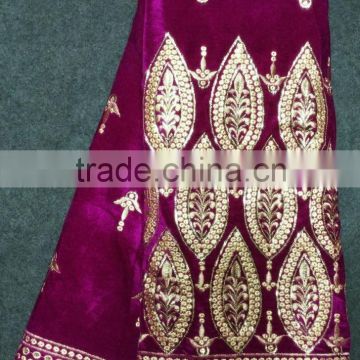 guangzhou african lace embroidery fabric Wine color Indian styles embroidery attrative fashion African velvet lace fabrics